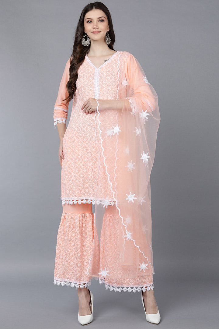 Peach-Poly-Silk-Embroidered-3-Piece-Kurta-Set