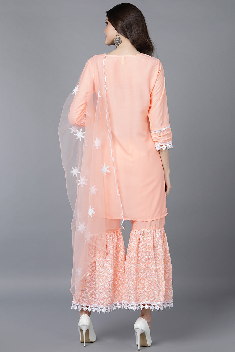 Peach-Poly-Silk-Embroidered-3-Piece-Kurta-Set