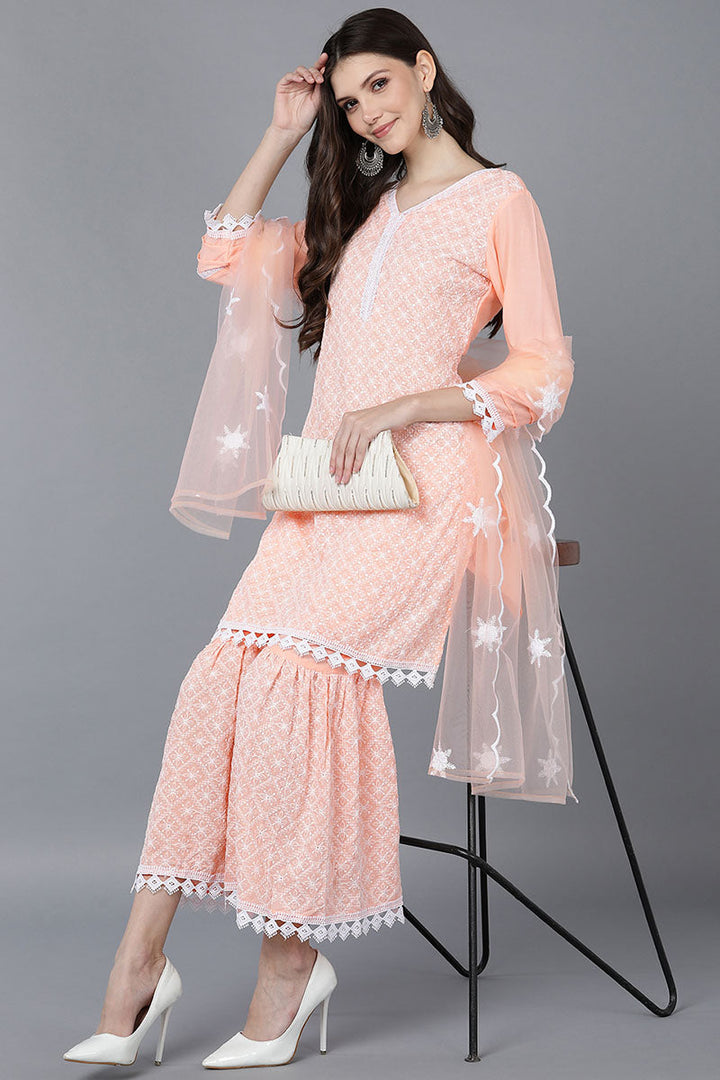 Peach-Poly-Silk-Embroidered-3-Piece-Kurta-Set