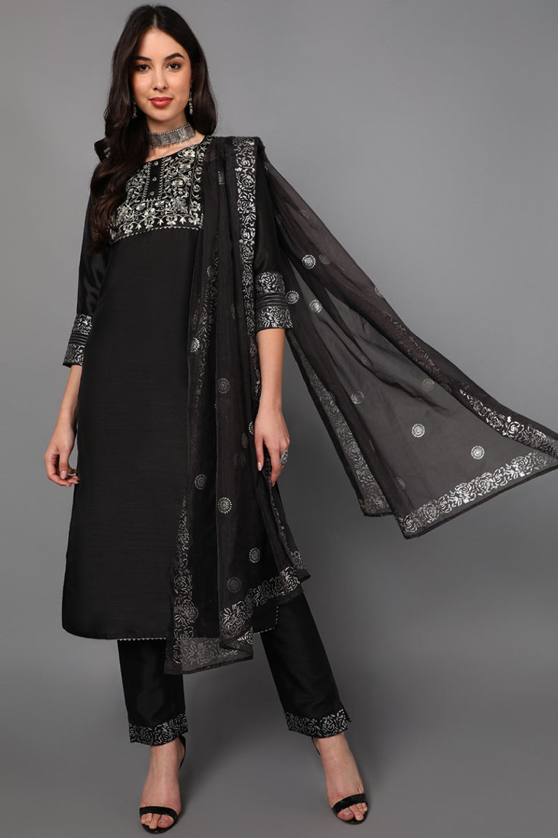 Black-Floral-Yoke-Design-Panelled-Suit-Set