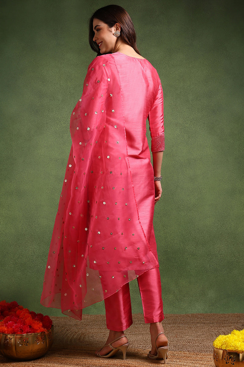 Pink-Poly-Silk-Solid-Yoke-Design-3-Piece-Kurta-Set