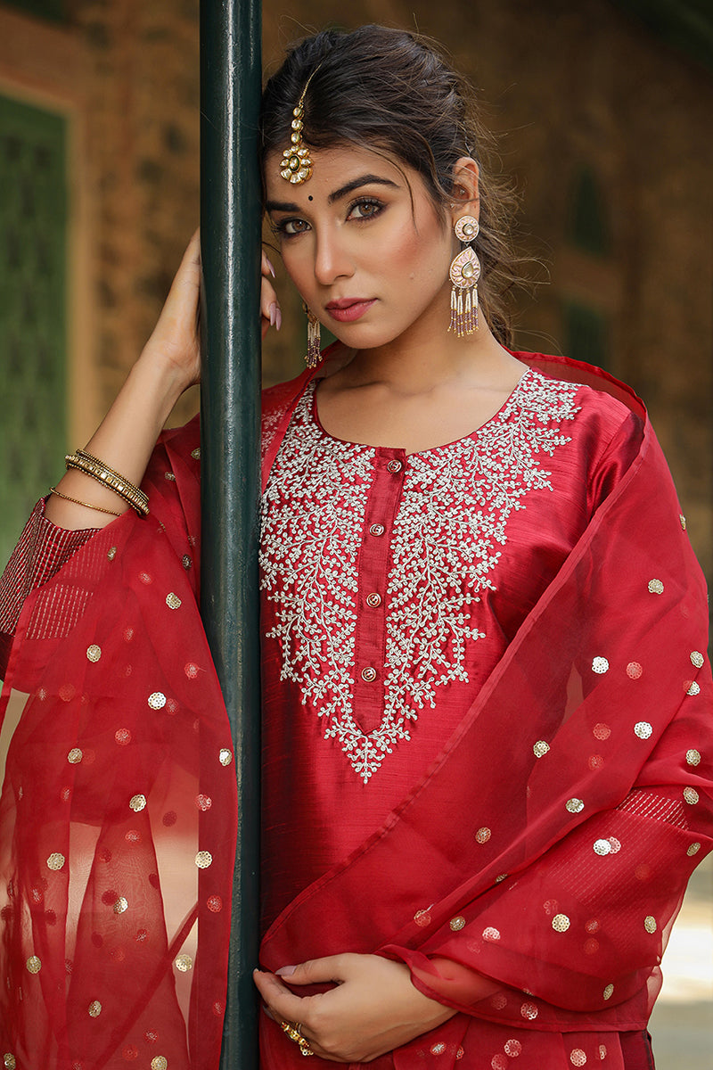 Maroon-Poly-Silk-Solid-Yoke-Design-3-Piece-Kurta-Set