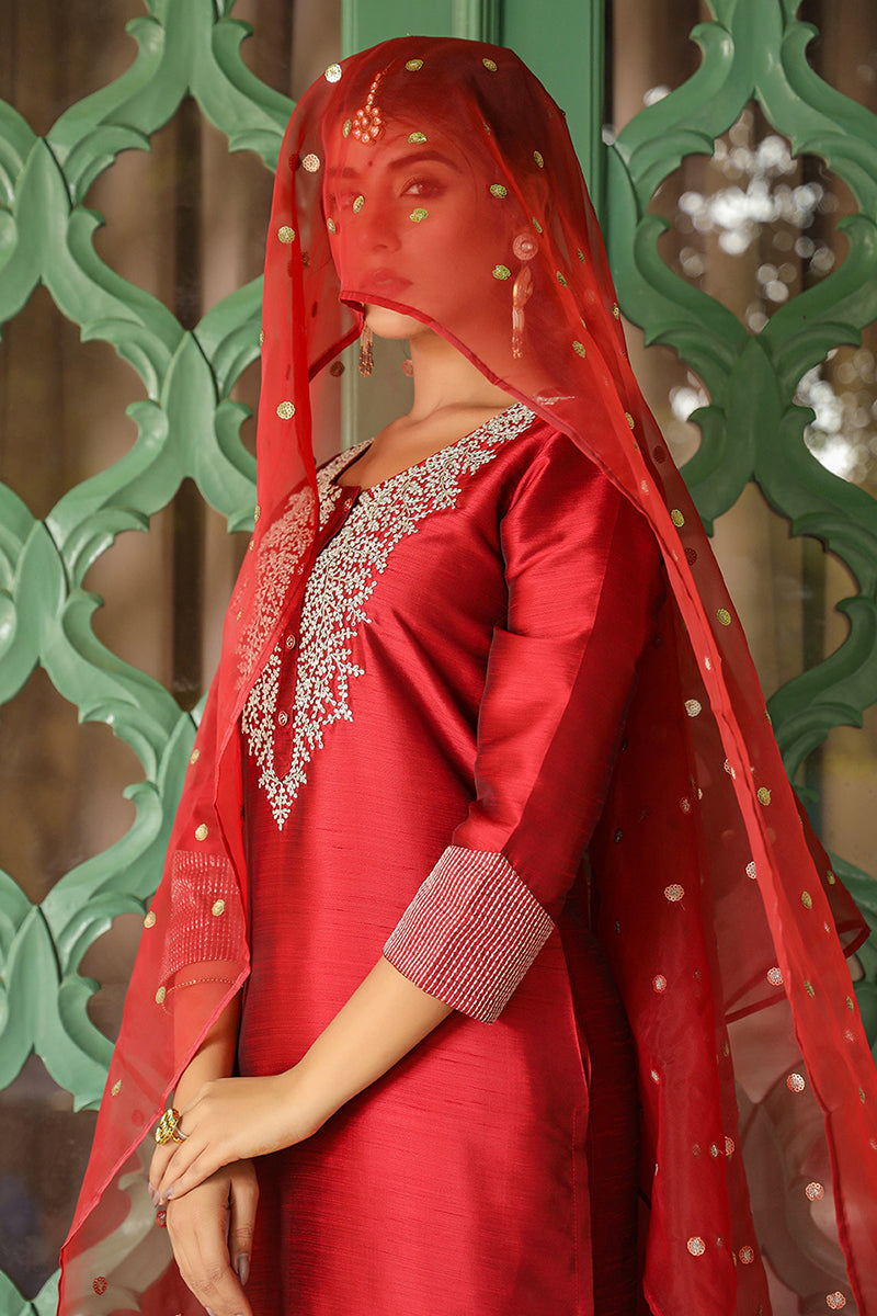 Maroon-Poly-Silk-Solid-Yoke-Design-3-Piece-Kurta-Set