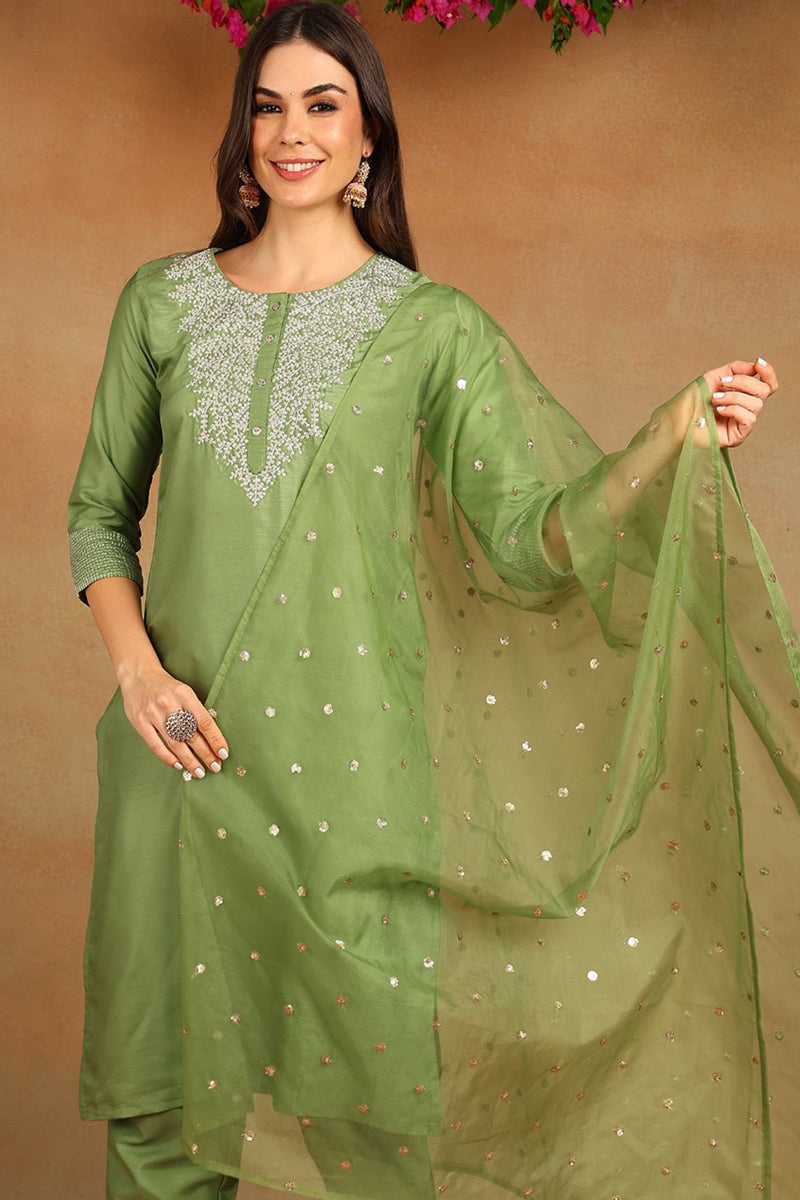 Green-Poly-Silk-Solid-Yoke-Design-3-Piece-Kurta-Set