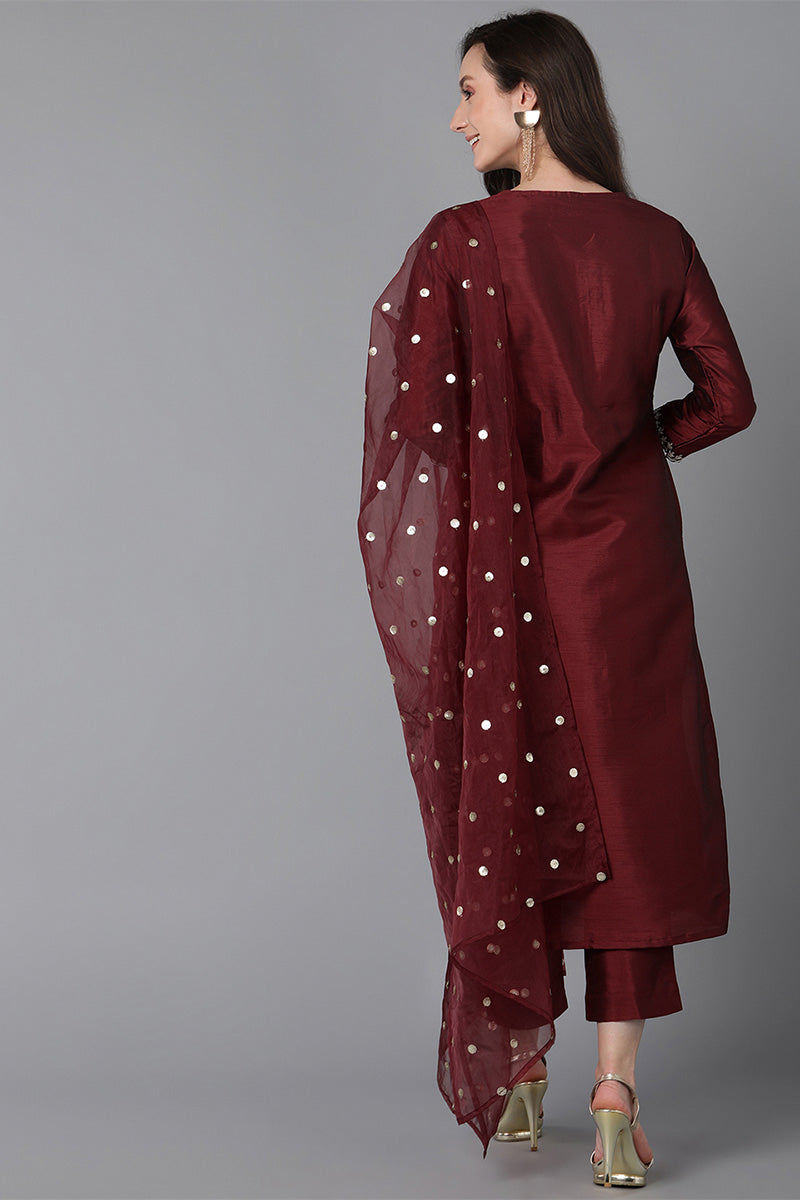 Maroon-Poly-Silk-Solid-Yoke-Design-3-Piece-Kurta-Set