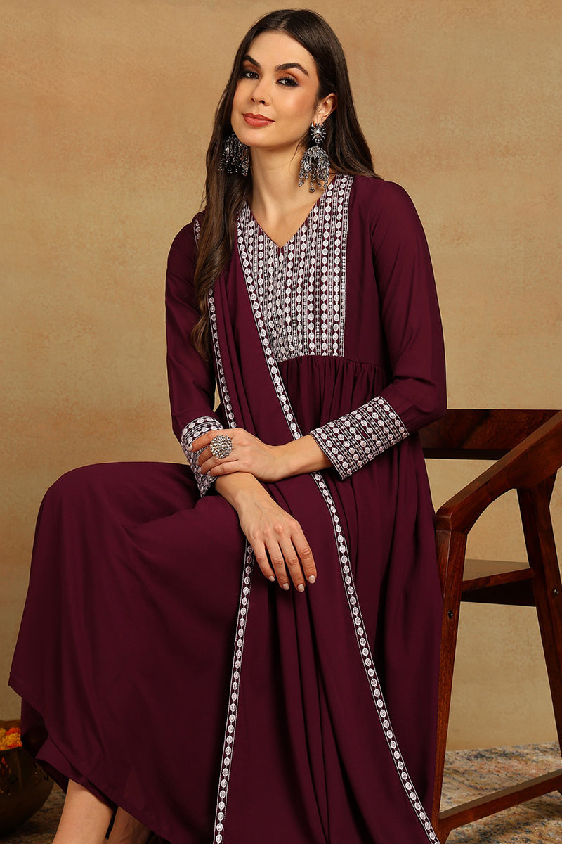 Burgundy-Poly-Georgette-Yoke-Design-Suit-Set