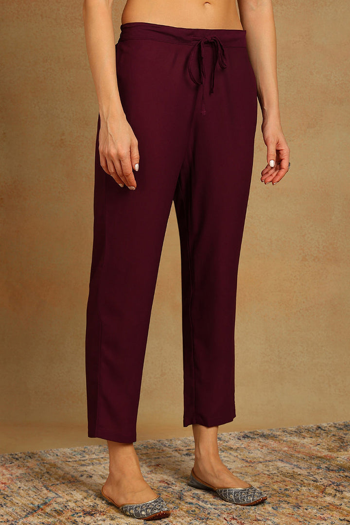 Burgundy-Poly-Georgette-Yoke-Design-Suit-Set