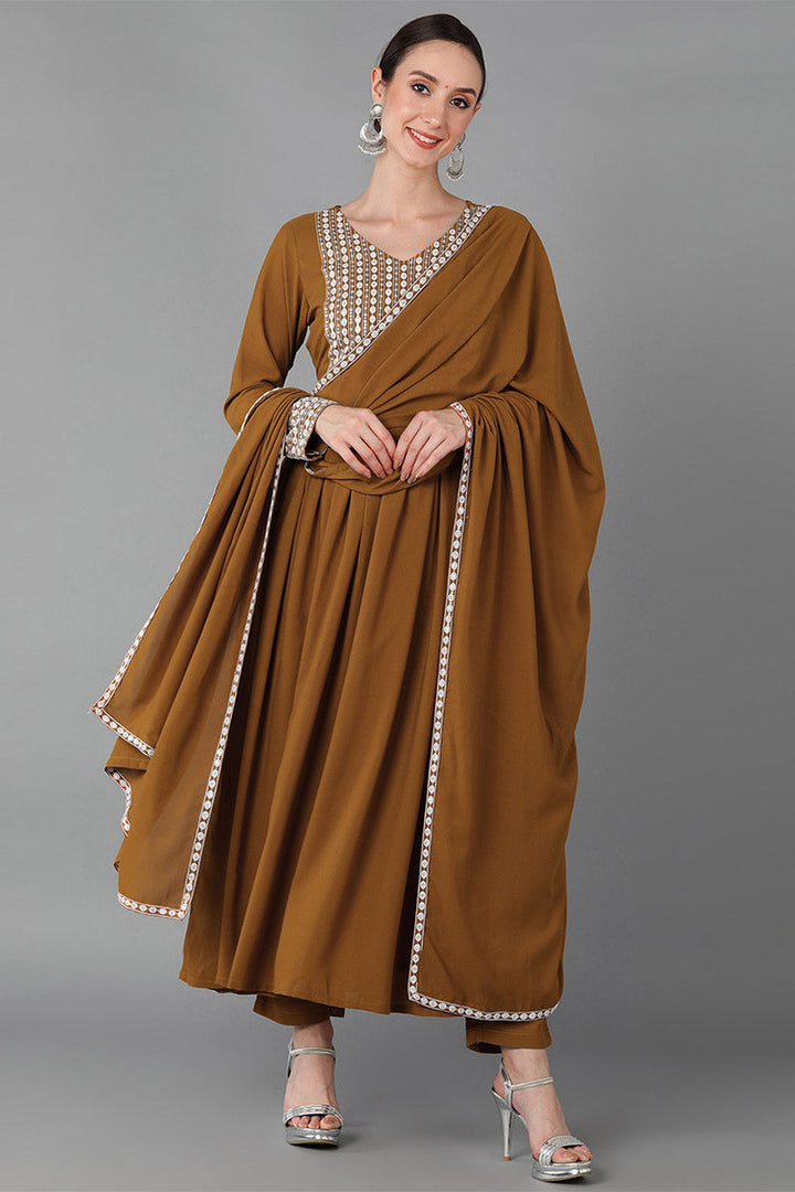 Mustard-Yellow-Poly-Georgette-Yoke-Design-Suit-Set