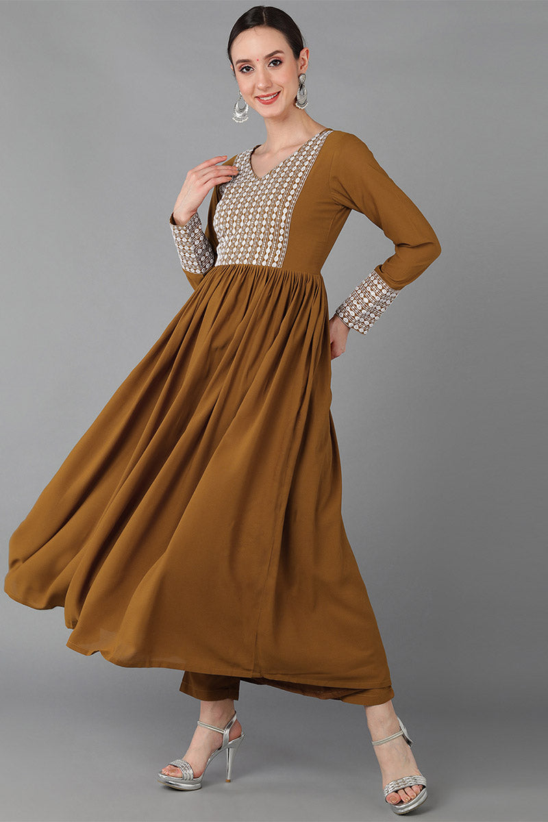 Mustard-Yellow-Poly-Georgette-Yoke-Design-Suit-Set