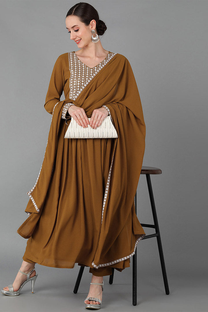 Mustard-Yellow-Poly-Georgette-Yoke-Design-Suit-Set