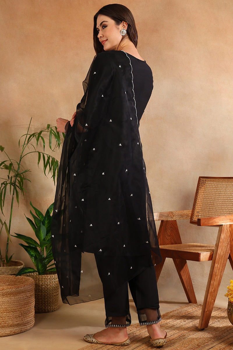 Black-Poly-Silk-Straight-Suit-Set