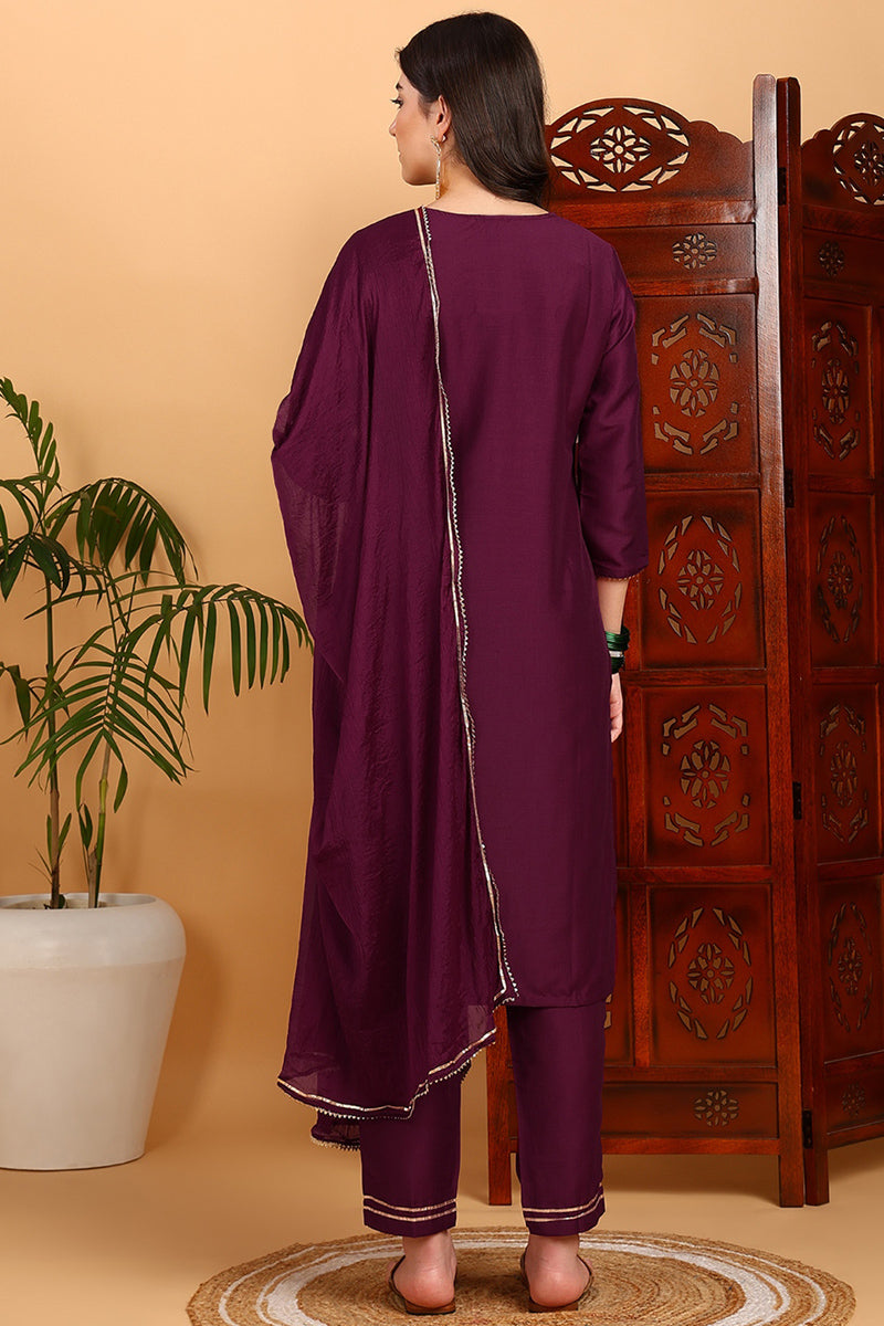 Burgundy-Silk-Blend-Embroidered-Straight-3-Piece-Kurta-Set