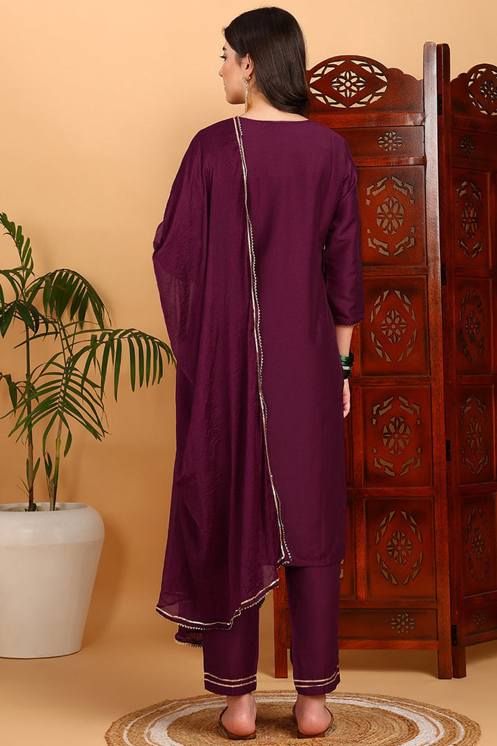 Burgundy-Silk-Blend-Embroidered-Straight-3-Piece-Kurta-Set