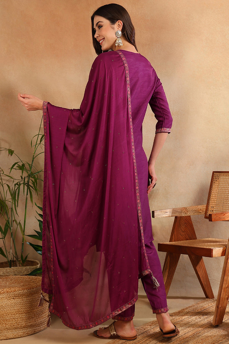 Poly-Silk-Maroon-Embroidered-Straight-Suit-Set