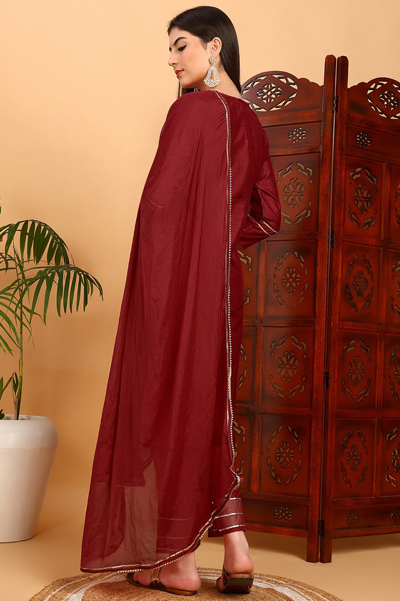 Red-Silk-Blend-Embroidered-3-Piece-Kurta-Set
