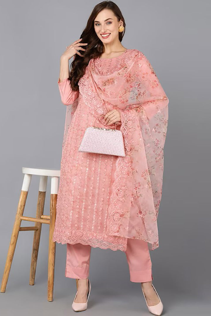 Peach-Organza-Ethnic-Motifs-Straight-Suit-Set