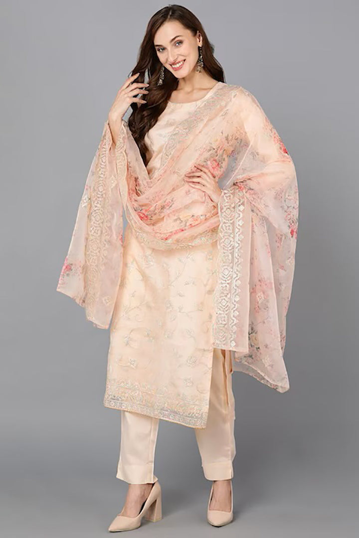 Peach-Organza-Ethnic-Motifs-Straight-Suit-Set