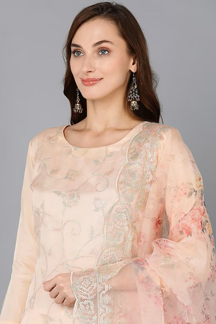 Peach-Organza-Ethnic-Motifs-Straight-Suit-Set