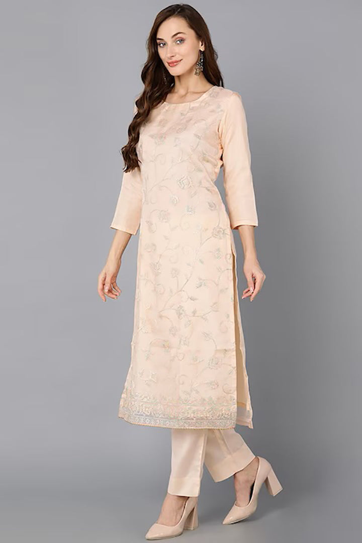 Peach-Organza-Ethnic-Motifs-Straight-Suit-Set