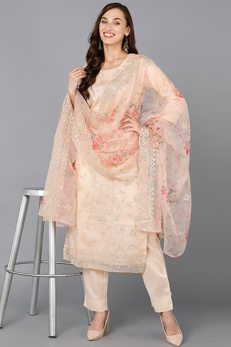 Peach-Organza-Ethnic-Motifs-Straight-Suit-Set