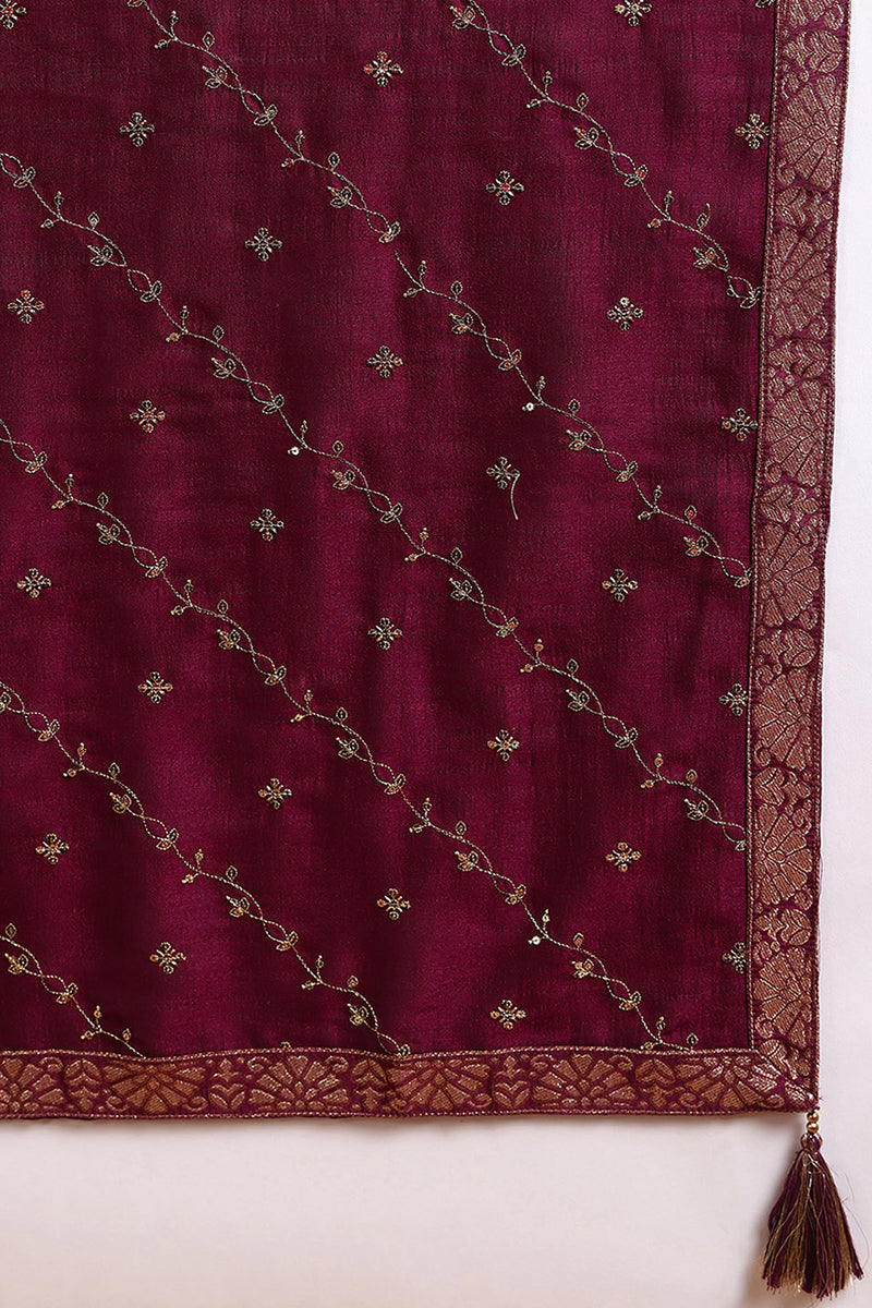 ZERESOUQ-Silk-Blend-Wine-Embroidered-Straight-Suit-Set