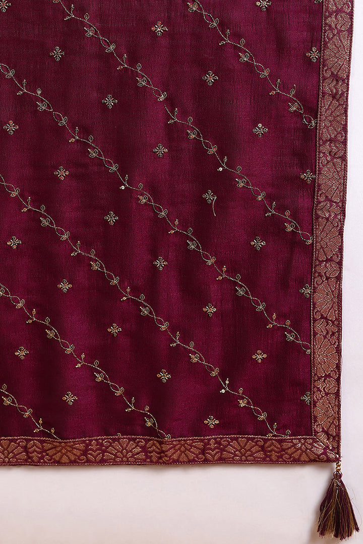 ZERESOUQ-Silk-Blend-Wine-Embroidered-Straight-Suit-Set