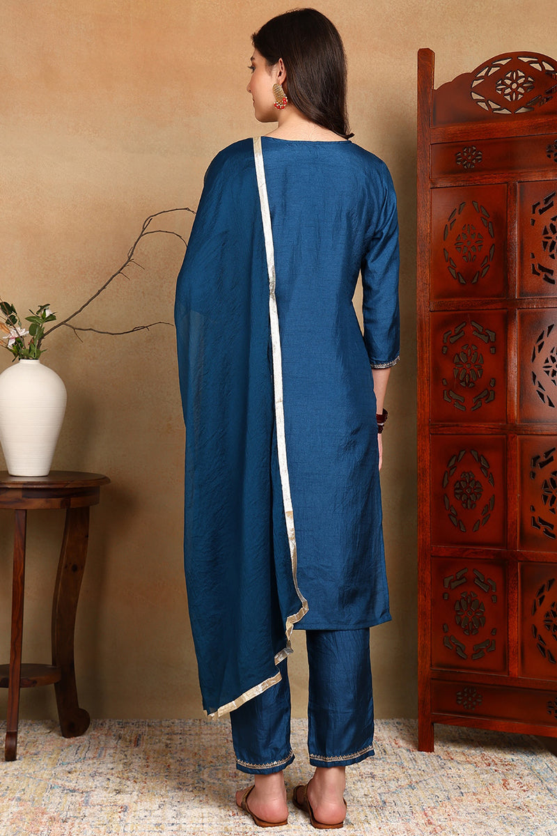 Blue-Silk-Blend-Embroidered-Straight-3-Piece-Kurta-Set