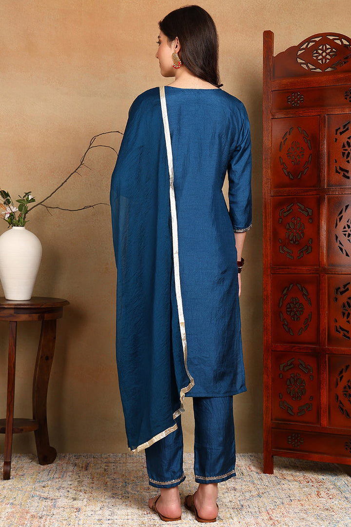 Blue-Silk-Blend-Embroidered-Straight-3-Piece-Kurta-Set