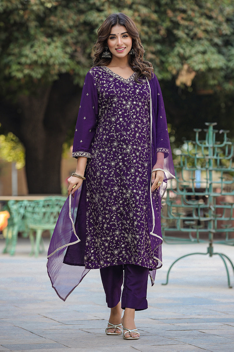 Purple-Silk-Blend-Ethnic-Motifs-Straight-Suit-Set