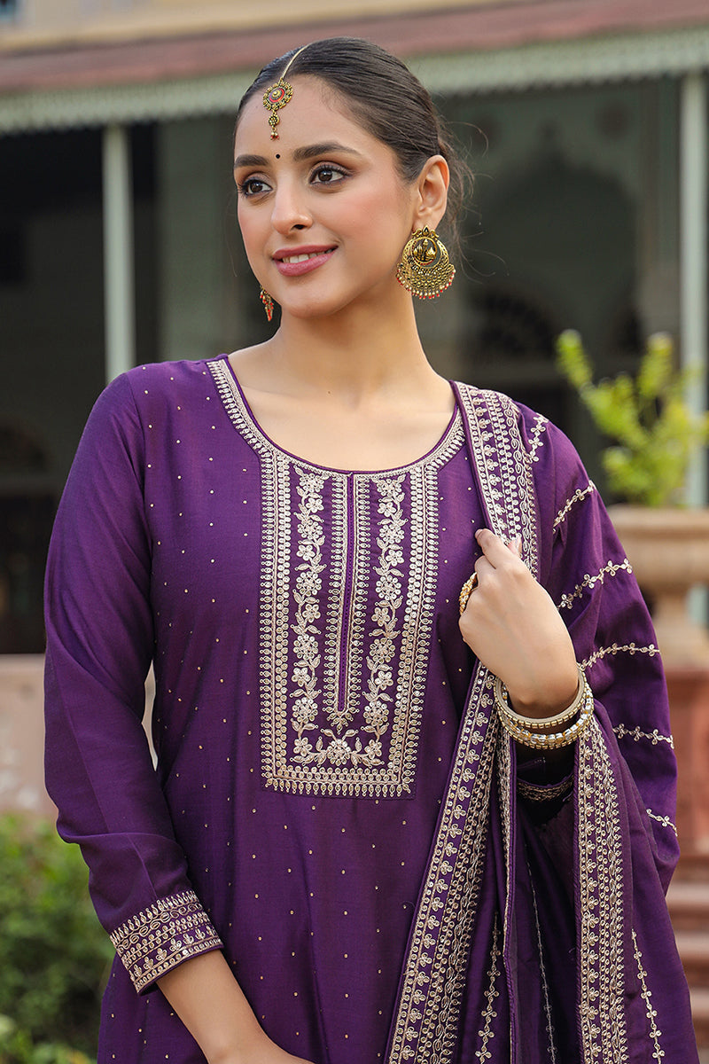 Purple-Silk-Blend-Straight-Kurta-Palazzo-With-Dupatta