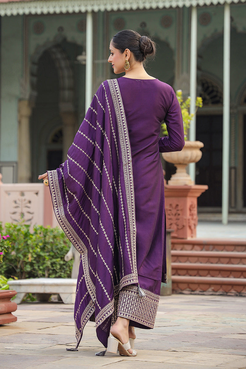Purple-Silk-Blend-Straight-Kurta-Palazzo-With-Dupatta