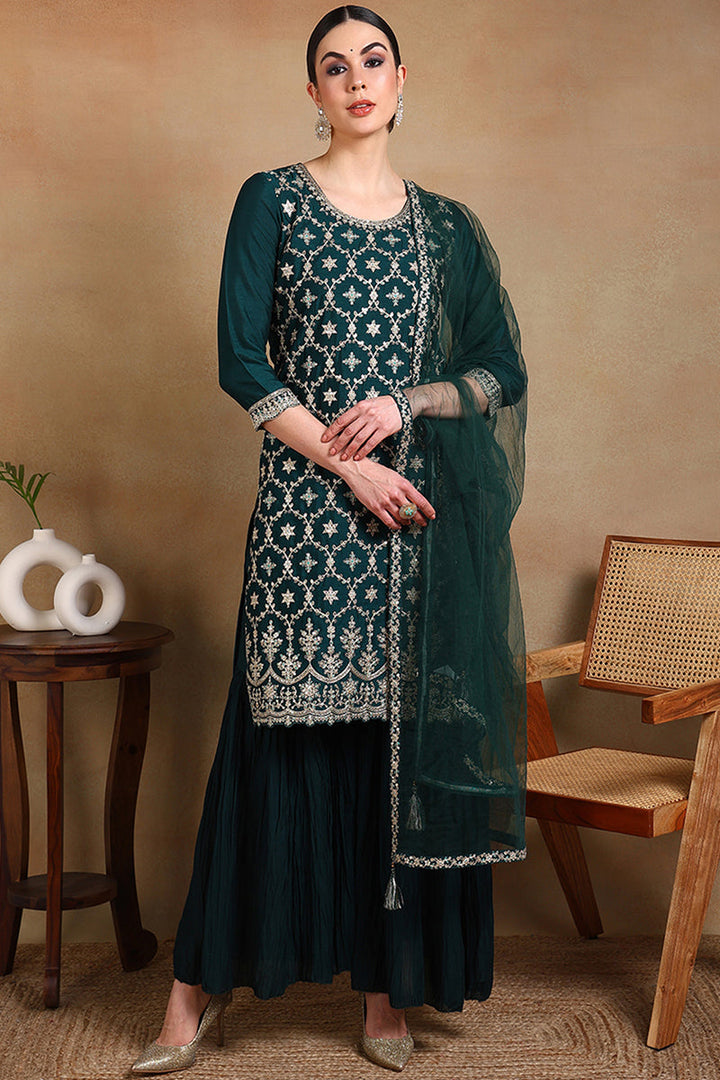 Green-Silk-Blend-Embroidered-Sharara-Suit-Set