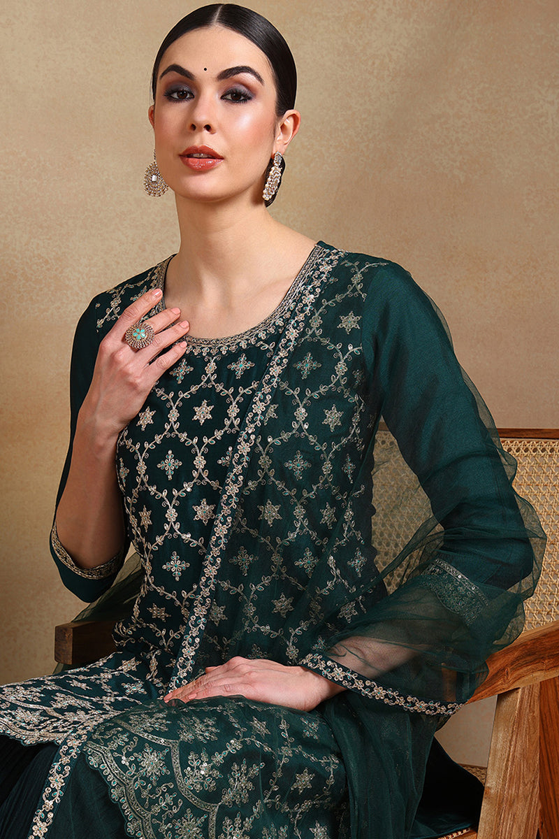 Green-Silk-Blend-Embroidered-Sharara-Suit-Set