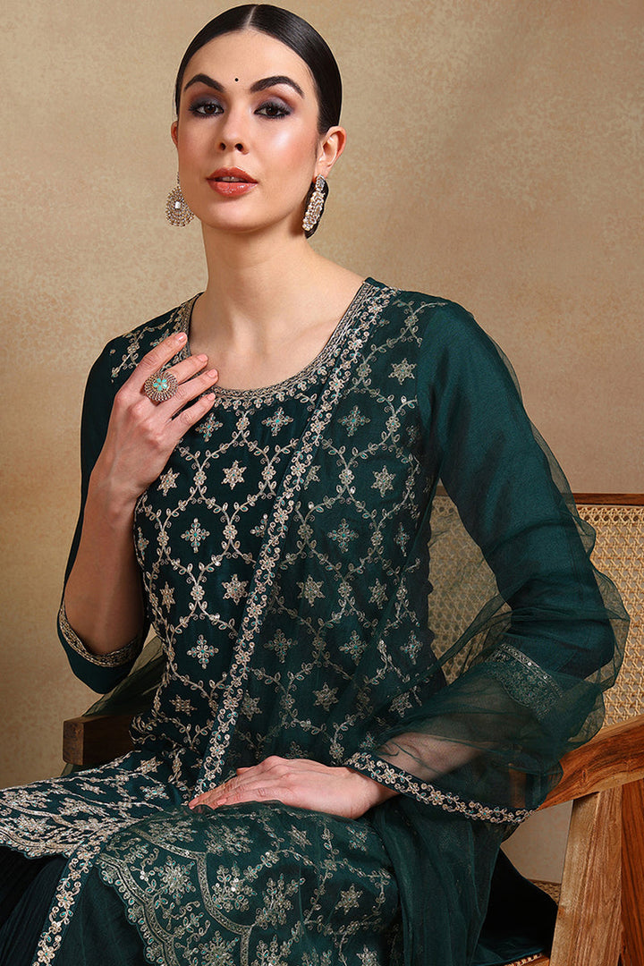 Green-Silk-Blend-Embroidered-Sharara-Suit-Set
