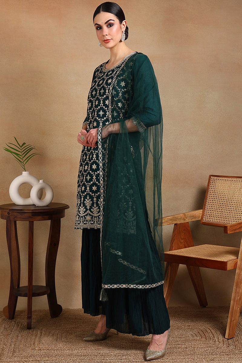 Green-Silk-Blend-Embroidered-Sharara-Suit-Set