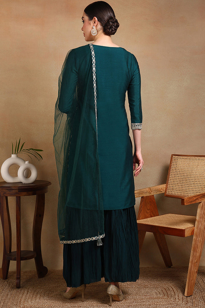 Green-Silk-Blend-Embroidered-Sharara-Suit-Set