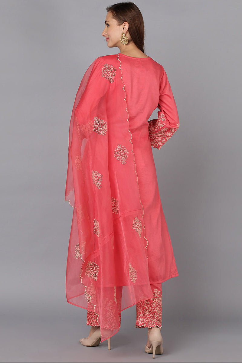 Pink-Silk-Blend-Straight-Kurta-Palazzo-With-Dupatta