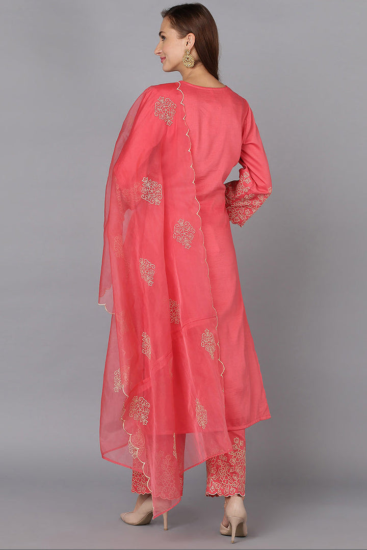 Pink-Silk-Blend-Straight-Kurta-Palazzo-With-Dupatta