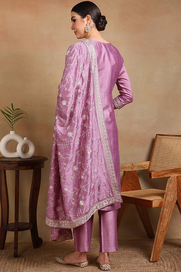 ZERESOUQ-Lavender-Silk-Blend-Machine-Woven-Straight-Suit-Set
