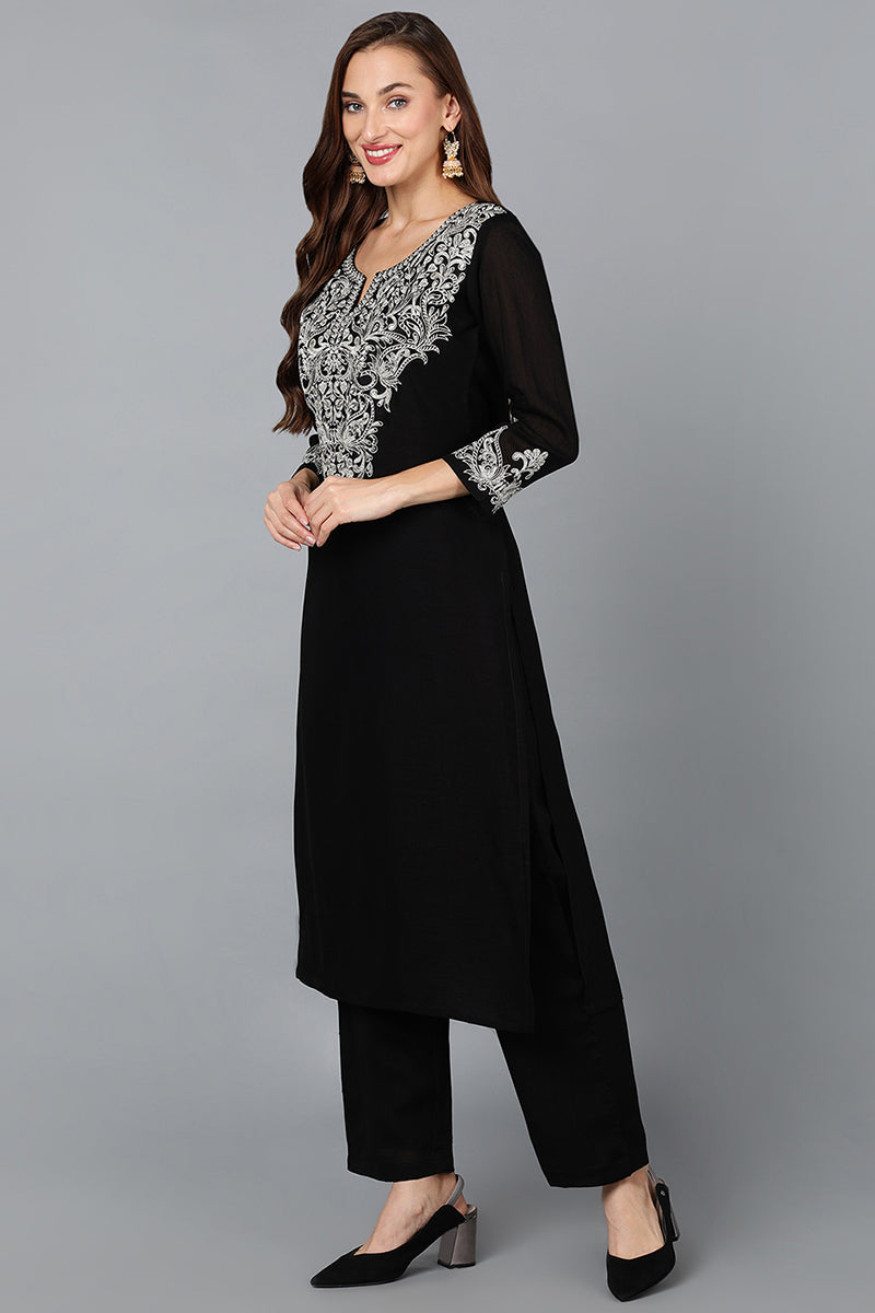 Black-Silk-Blend-Straight-3-Piece-Kurta-Set