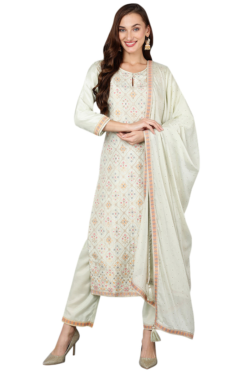 Green-Silk-Blend-Straight-Woven-Design-3-Piece-Kurta-Set