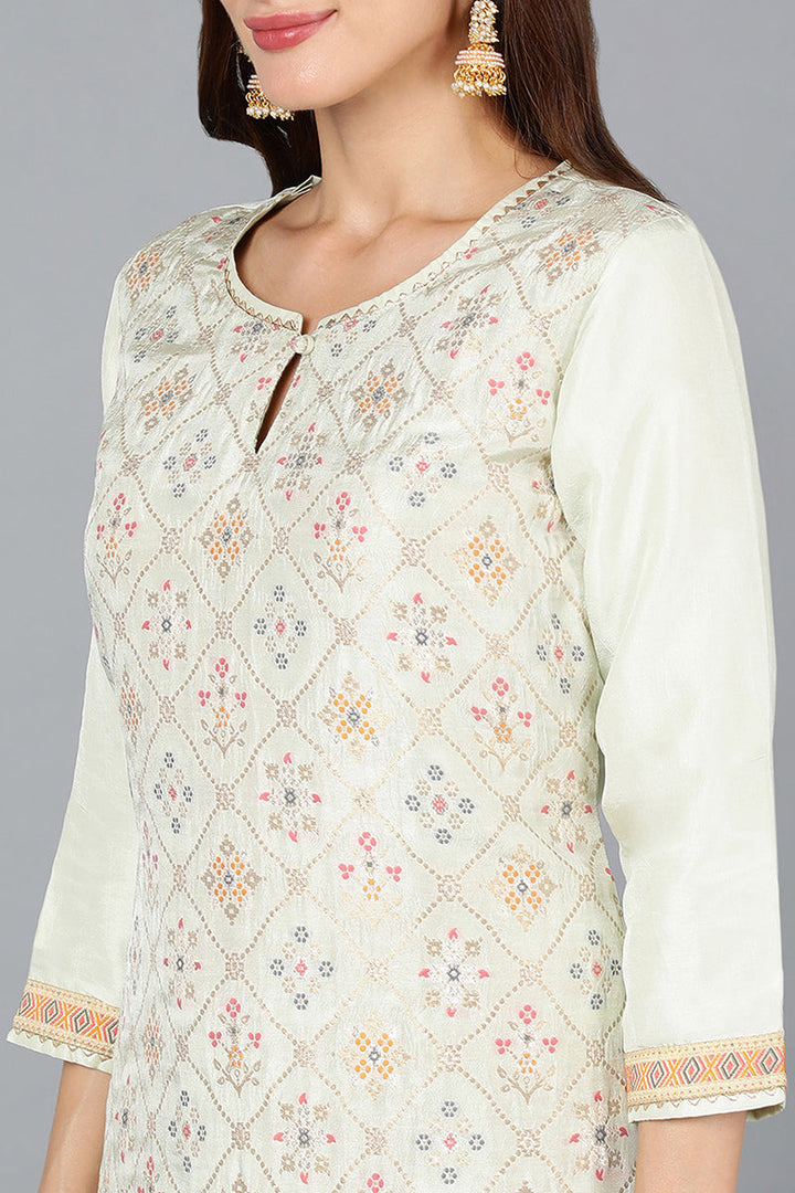 Green-Silk-Blend-Straight-Woven-Design-3-Piece-Kurta-Set