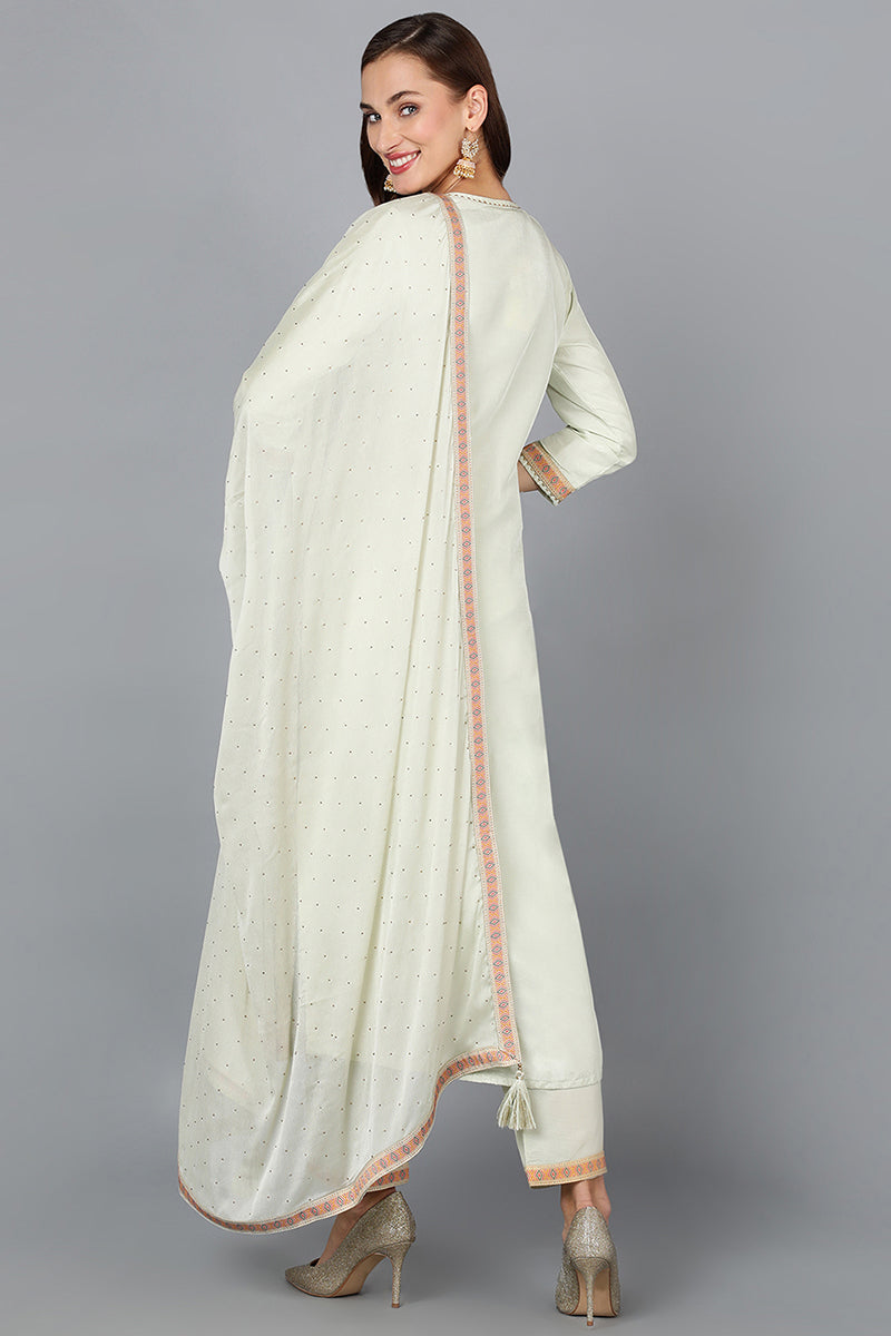 Green-Silk-Blend-Straight-Woven-Design-3-Piece-Kurta-Set