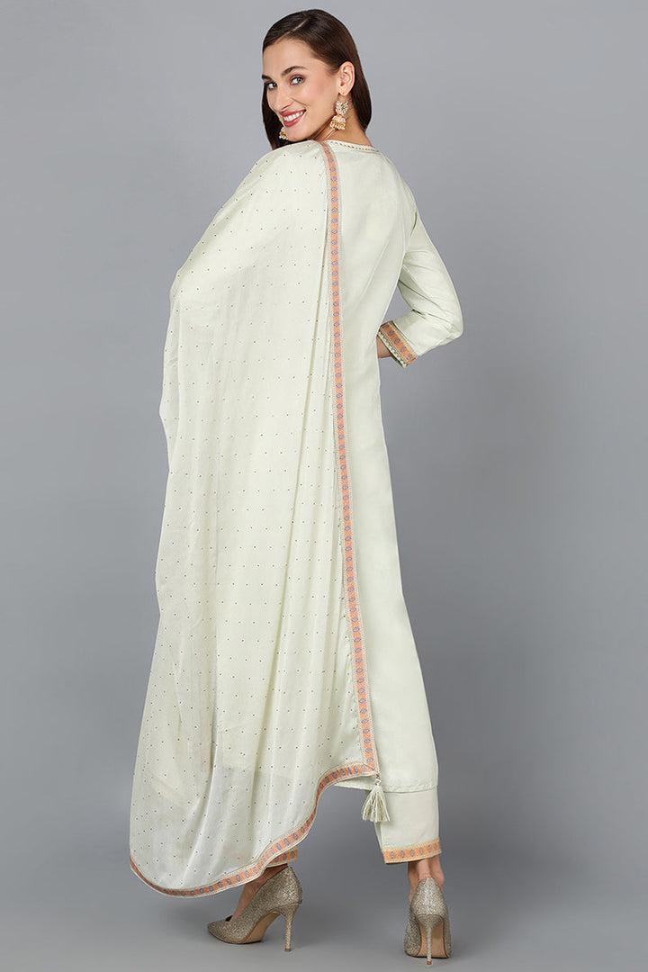 Green-Silk-Blend-Straight-Woven-Design-3-Piece-Kurta-Set