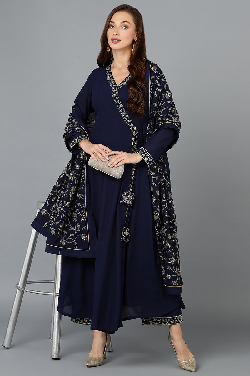 Prussian-Blue-Poly-Georgette-3-Piece-Angrakha-Suit-Set