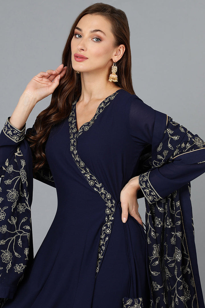 Prussian-Blue-Poly-Georgette-3-Piece-Angrakha-Suit-Set