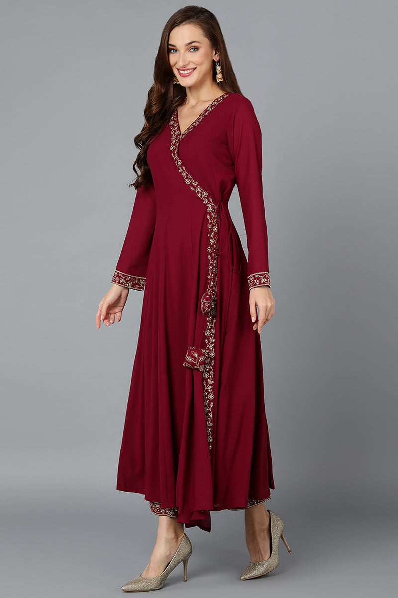 Fuschia-Poly-Georgette-3-Piece-Angrakha-Suit-Set