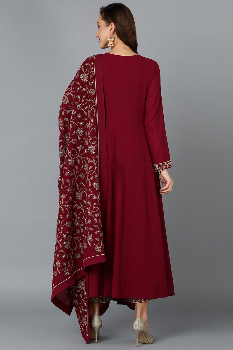 Fuschia-Poly-Georgette-3-Piece-Angrakha-Suit-Set