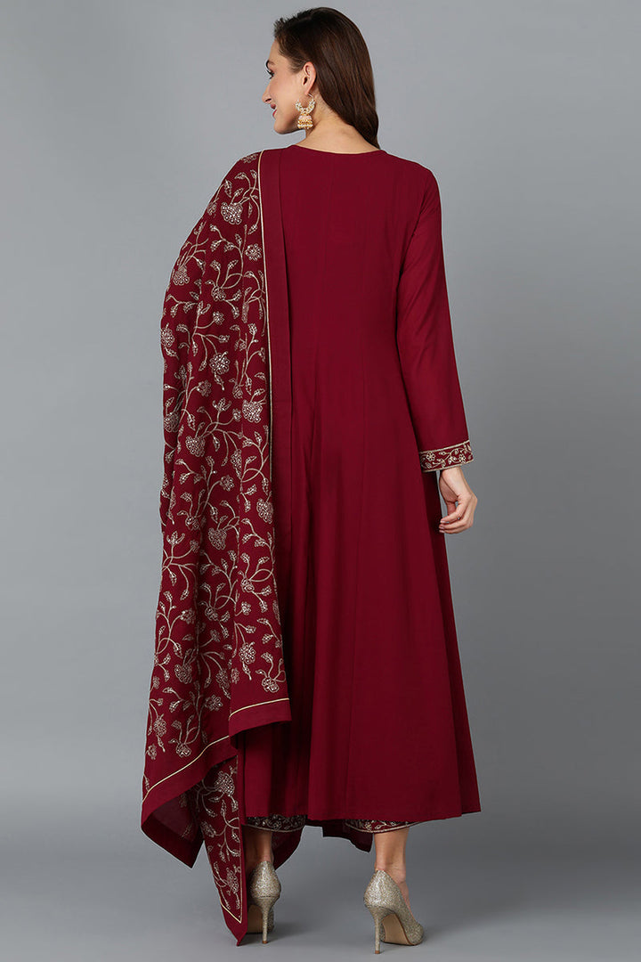 Fuschia-Poly-Georgette-3-Piece-Angrakha-Suit-Set