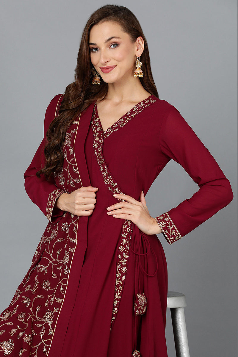 Fuschia-Poly-Georgette-3-Piece-Angrakha-Suit-Set